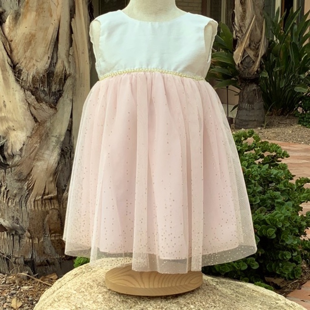 George White and Pink Sparkle Dress 3T